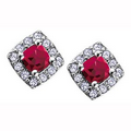3mm Cushion Cut Ruby and Diamond Frame Stud Earrings in 10K White Gold (0.12 CT. T.W.)